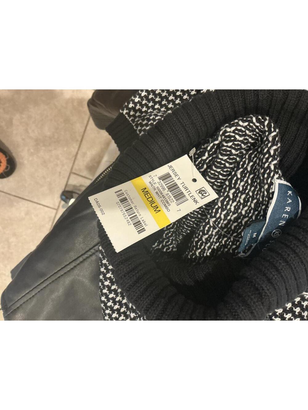 Karen Scott Black and White Knit Turtleneck Sweater Medium - Picture 3 of 5